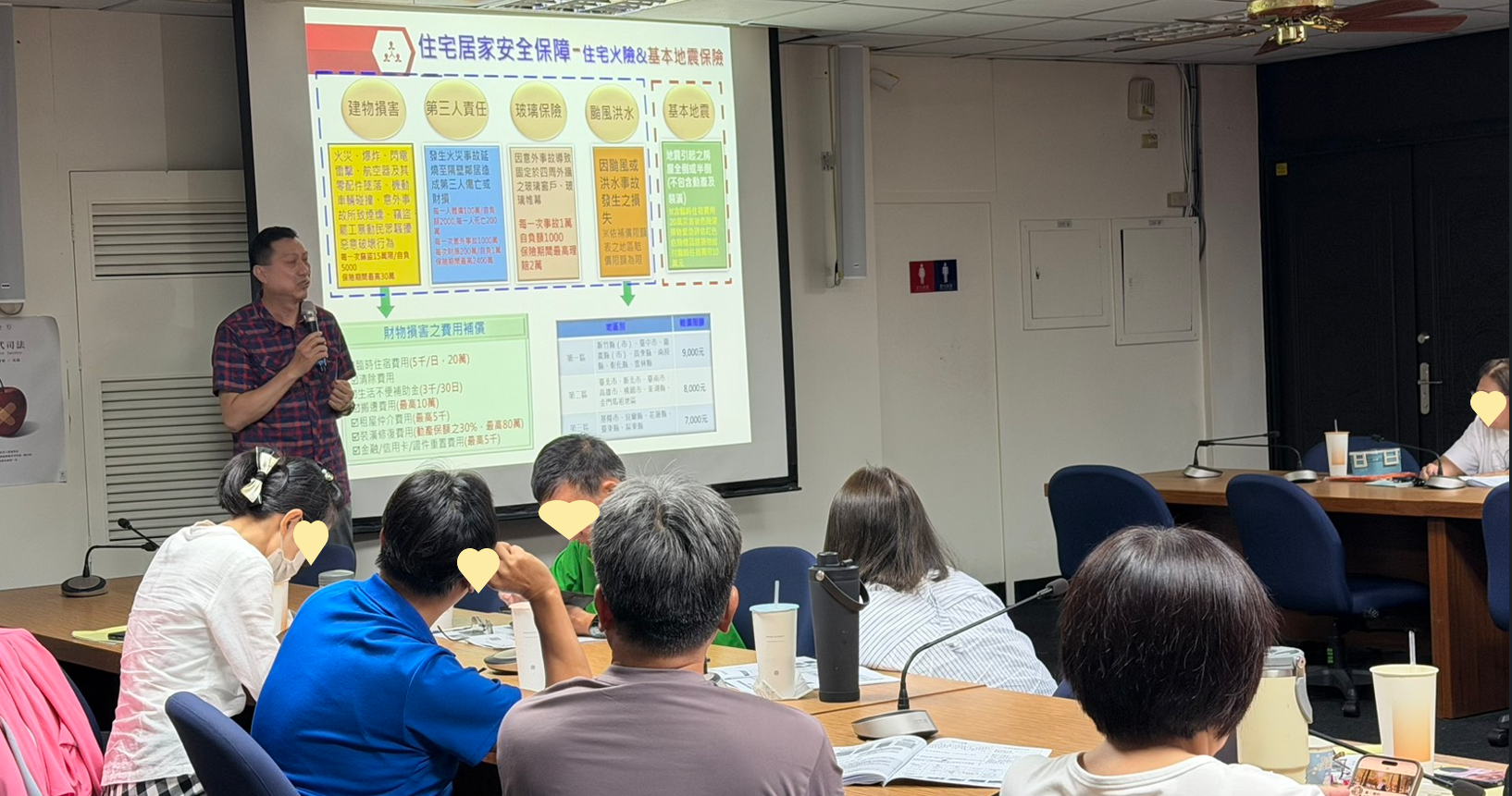 8/14本基金參與財團法人犯罪被害人保護協會福建金門分會志工訓練，向志工們說明住宅火災及地震基本保險的保障內容，希望提升志工們對風險管理意識的重視。
